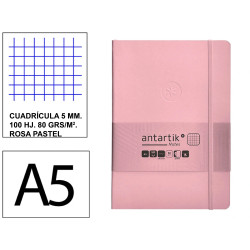 Cuaderno encolado tapa blanda símil piel antartik notes, din a5, 100 hj. 80 grs/m². 5x5 s/m. rosa pastel