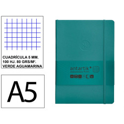 Cuaderno encolado tapa blanda símil piel antartik notes, din a5, 100 hj. 80 grs/m². 5x5 s/m. verde aguamarina