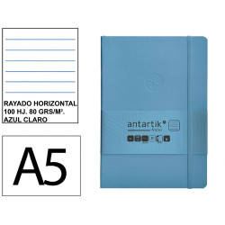 Cuaderno encolado tapa blanda símil piel antartik notes, din a5, 100 hj. 80 grs/m². rayado horizontal s/m. azul claro