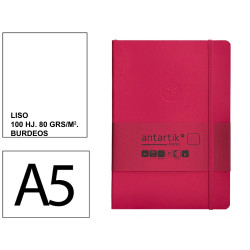 Cuaderno encolado tapa blanda símil piel antartik notes, din a5, 100 hj. 80 grs/m². liso s/m. burdeos
