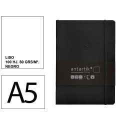 Cuaderno encolado tapa blanda símil piel antartik notes, din a5, 100 hj. 80 grs/m². liso s/m. negro