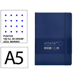Cuaderno encolado tapa blanda símil piel antartik notes, din a5, 100 hj. 80 grs/m². puntos s/m. azul marino