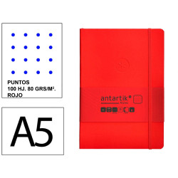 Cuaderno encolado tapa blanda símil piel antartik notes, din a5, 100 hj. 80 grs/m². puntos s/m. rojo