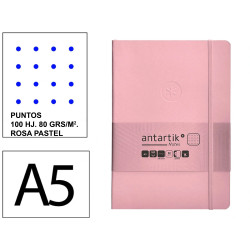 Cuaderno encolado tapa blanda símil piel antartik notes, din a5, 100 hj. 80 grs/m². puntos s/m. rosa pastel