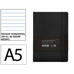Cuaderno encolado tapa blanda símil piel antartik notes, din a5, 100 hj. 80 grs/m². rayado horizontal s/m. negro