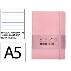 Cuaderno encolado tapa blanda símil piel antartik notes, din a5, 100 hj. 80 grs/m². rayado horizontal s/m. rosa pastel