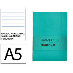Cuaderno encolado tapa blanda símil piel antartik notes, din a5, 100 hj. 80 grs/m². rayado horizontal s/m. turquesa