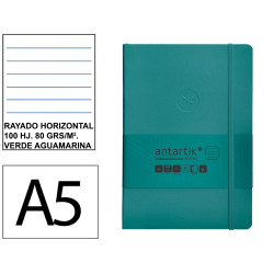 Cuaderno encolado tapa blanda símil piel antartik notes, din a5, 100 hj. 80 grs/m². rayado horizontal s/m. verde aguamarina
