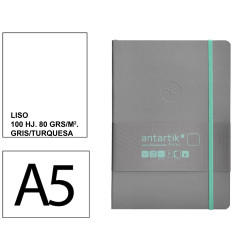 Cuaderno encolado, cantos pintados, tapa blanda símil piel antartik notes, din a5, 100 hj. 80 grs/m². liso s/m. gris/turquesa