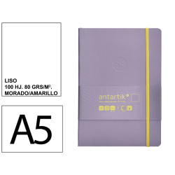 Cuaderno encolado, cantos pintados, tapa blanda símil piel antartik notes, din a5, 100 hj. 80 grs/m². liso s/m. morado/amarillo