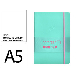 Cuaderno encolado, cantos pintados, tapa blanda símil piel antartik notes, din a5, 100 hj. 80 grs/m². liso s/m. turquesa/rosa