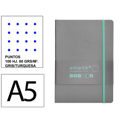 Cuaderno encolado, cantos pintados, tapa blanda símil piel antartik notes, din a5, 100 hj. 80 grs/m². puntos s/m. gris/turquesa