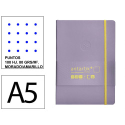 Cuaderno encolado, cantos pintados, tapa blanda símil piel antartik notes, din a5, 100 hj. 80 grs/m². puntos s/m. morado/amarill