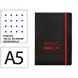 Cuaderno encolado, cantos pintados, tapa blanda símil piel antartik notes, din a5, 100 hj. 80 grs/m². puntos s/m. negro/rojo