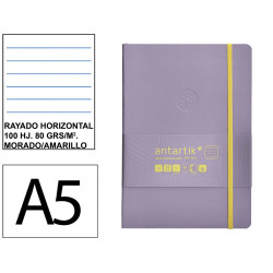 Cuaderno encolado tapa blanda símil piel antartik notes, din a5, 100 hj. 80 grs/m². rayado horizontal s/m. morado/amarillo