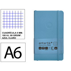 Cuaderno encolado tapa blanda símil piel antartik notes, din a6, 100 hj. 80 grs/m². 5x5 s/m. azul claro