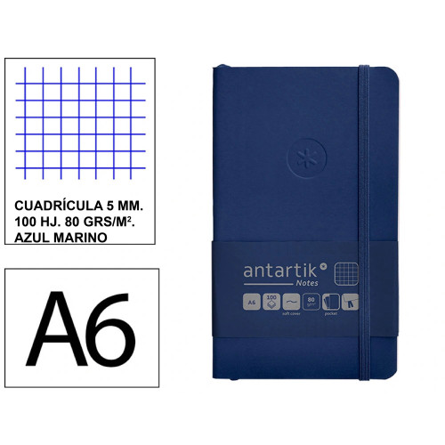 Cuaderno encolado tapa blanda símil piel antartik notes, din a6, 100 hj. 80 grs/m². 5x5 s/m. azul marino
