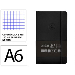 Cuaderno encolado tapa blanda símil piel antartik notes, din a6, 100 hj. 80 grs/m². 5x5 s/m. negro