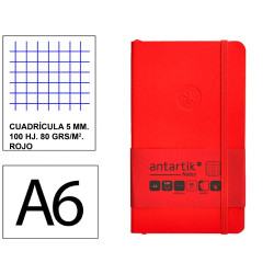 Cuaderno encolado tapa blanda símil piel antartik notes, din a6, 100 hj. 80 grs/m². 5x5 s/m. rojo