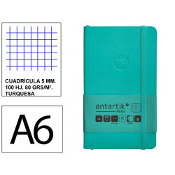 Cuaderno encolado tapa blanda símil piel antartik notes, din a6, 100 hj. 80 grs/m². 5x5 s/m. turquesa