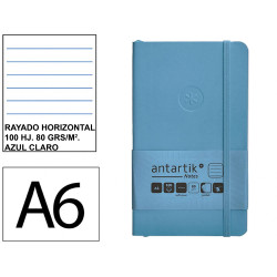 Cuaderno encolado tapa blanda símil piel antartik notes, din a6, 100 hj. 80 grs/m². rayado horizontal s/m. azul claro