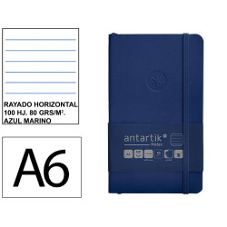 Cuaderno encolado tapa blanda símil piel antartik notes, din a6, 100 hj. 80 grs/m². rayado horizontal s/m. azul marino