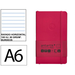 Cuaderno encolado tapa blanda símil piel antartik notes, din a6, 100 hj. 80 grs/m². rayado horizontal s/m. burdeos