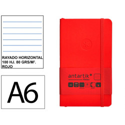 Cuaderno encolado tapa blanda símil piel antartik notes, din a6, 100 hj. 80 grs/m². rayado horizontal s/m. rojo