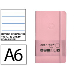 Cuaderno encolado tapa blanda símil piel antartik notes, din a6, 100 hj. 80 grs/m². rayado horizontal s/m. rosa pastel