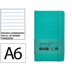 Cuaderno encolado tapa blanda símil piel antartik notes, din a6, 100 hj. 80 grs/m². rayado horizontal s/m. turquesa