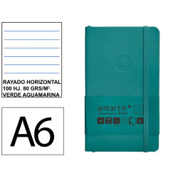 Cuaderno encolado tapa blanda símil piel antartik notes, din a6, 100 hj. 80 grs/m². rayado horizontal s/m. verde aguamarina