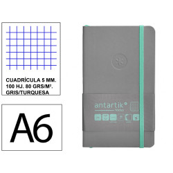 Cuaderno encolado, cantos pintados, tapa blanda símil piel antartik notes, din a6, 100 hj. 80 grs/m². 5x5 s/m. gris/turquesa