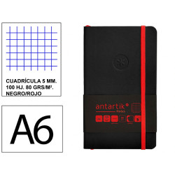 Cuaderno encolado, cantos pintados, tapa blanda símil piel antartik notes, din a6, 100 hj. 80 grs/m². 5x5 s/m. negro/rojo