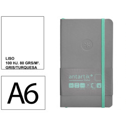 Cuaderno encolado, cantos pintados, tapa blanda símil piel antartik notes, din a6, 100 hj. 80 grs/m². liso s/m. gris/turquesa