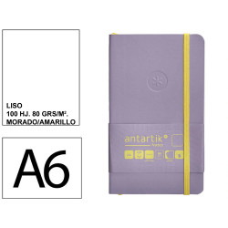 Cuaderno encolado, cantos pintados, tapa blanda símil piel antartik notes, din a6, 100 hj. 80 grs/m². liso s/m. morado/amarillo