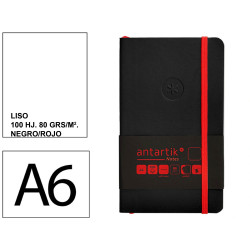 Cuaderno encolado, cantos pintados, tapa blanda símil piel antartik notes, din a6, 100 hj. 80 grs/m². liso s/m. negro/rojo