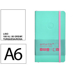 Cuaderno encolado, cantos pintados, tapa blanda símil piel antartik notes, din a6, 100 hj. 80 grs/m². liso s/m. turquesa/rosa