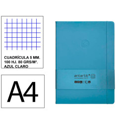 Cuaderno encolado tapa blanda símil piel antartik notes, din a4, 100 hj. 80 grs/m². 5x5 s/m. azul claro