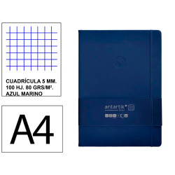 Cuaderno encolado tapa blanda símil piel antartik notes, din a4, 100 hj. 80 grs/m². 5x5 s/m. azul marino