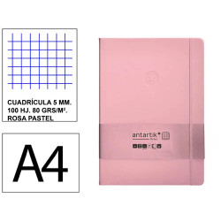 Cuaderno encolado tapa blanda símil piel antartik notes, din a4, 100 hj. 80 grs/m². 5x5 s/m. rosa pastel