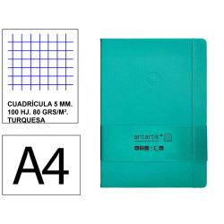 Cuaderno encolado tapa blanda símil piel antartik notes, din a4, 100 hj. 80 grs/m². 5x5 s/m. turquesa