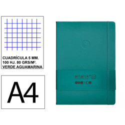 Cuaderno encolado tapa blanda símil piel antartik notes, din a4, 100 hj. 80 grs/m². 5x5 s/m. verde aguamarina