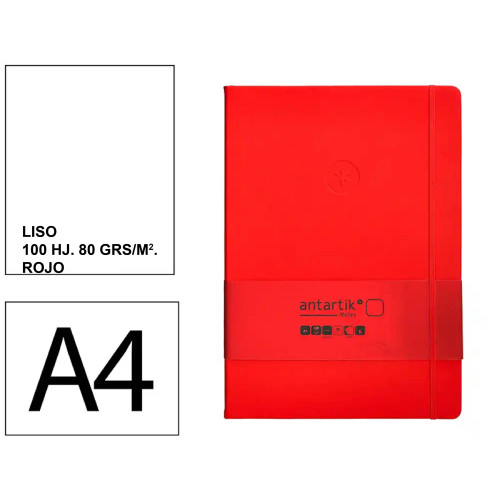 Cuaderno encolado tapa blanda símil piel antartik notes, din a4, 100 hj. 80 grs/m². liso s/m. rojo