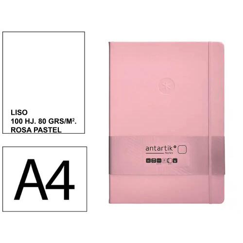 Cuaderno encolado tapa blanda símil piel antartik notes, din a4, 100 hj. 80 grs/m². liso s/m. rosa pastel
