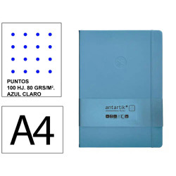 Cuaderno encolado tapa blanda símil piel antartik notes, din a4, 100 hj. 80 grs/m². puntos s/m. azul claro