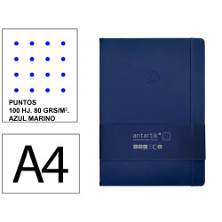 Cuaderno encolado tapa blanda símil piel antartik notes, din a4, 100 hj. 80 grs/m². puntos s/m. azul marino