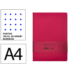 Cuaderno encolado tapa blanda símil piel antartik notes, din a4, 100 hj. 80 grs/m². puntos s/m. burdeos