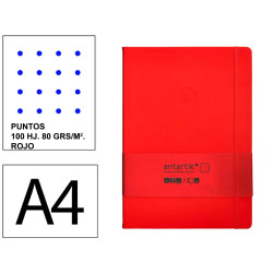 Cuaderno encolado tapa blanda símil piel antartik notes, din a4, 100 hj. 80 grs/m². puntos s/m. rojo