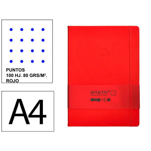 Cuaderno encolado tapa blanda símil piel antartik notes, din a4, 100 hj. 80 grs/m². puntos s/m. rojo