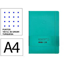 Cuaderno encolado tapa blanda símil piel antartik notes, din a4, 100 hj. 80 grs/m². puntos s/m. turquesa